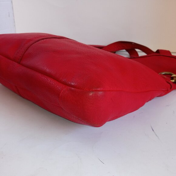 Vintage FOSSIL Fold-over Convertible Crossbody Bag Lipstick Red Pebbled Leather - Picture 13 of 15